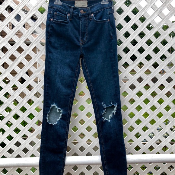 Free People Dark Blue Ripped Skinny Jeans - Picture 7 of 11
